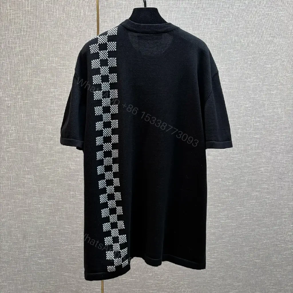 View 5 of Oversized Black Knit Tee: Luxe LV Stripe Streetwear Essential