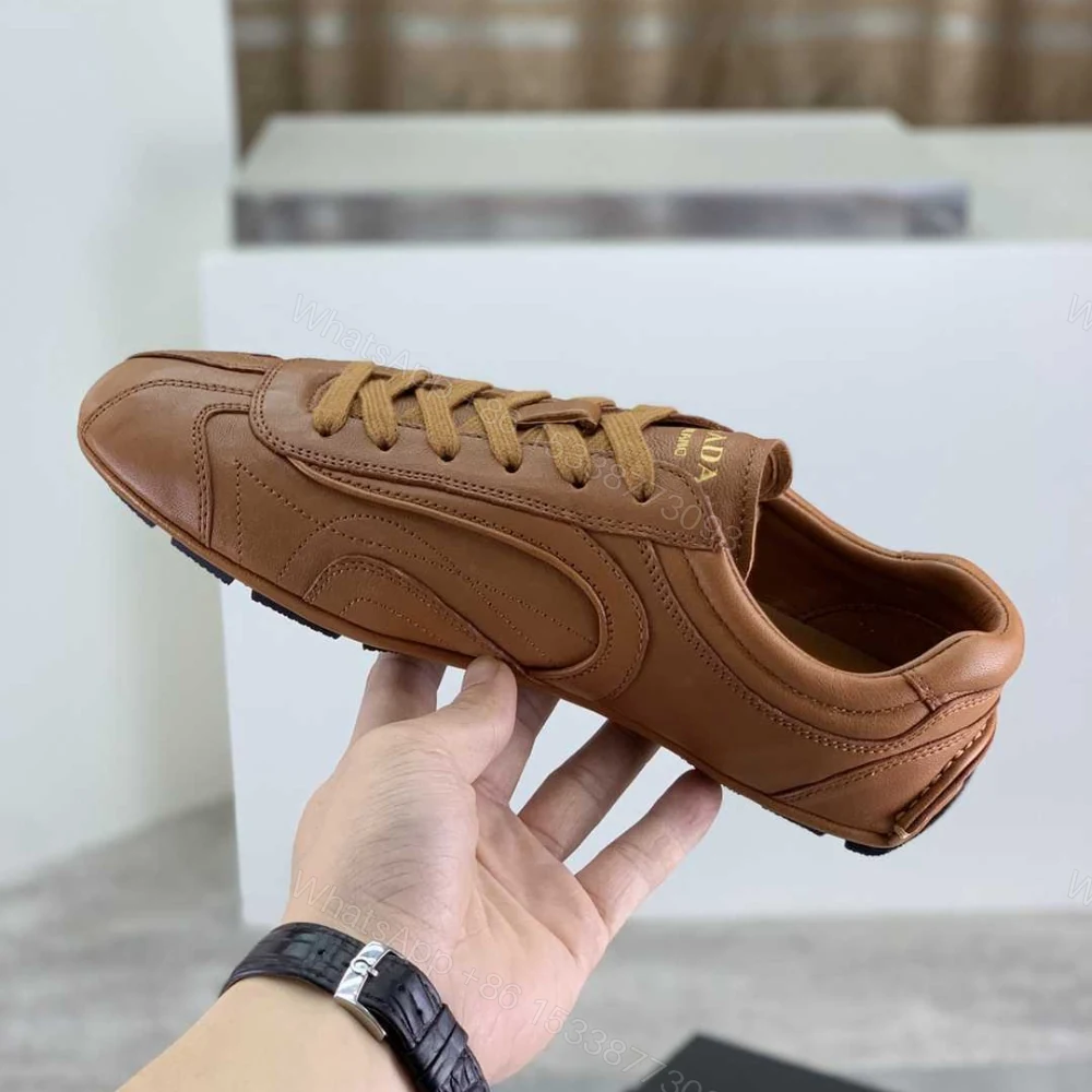 View 6 of Prada Montecarlo Re Edition 2005 Antiqued Nappa Leather Sneakers Caramel