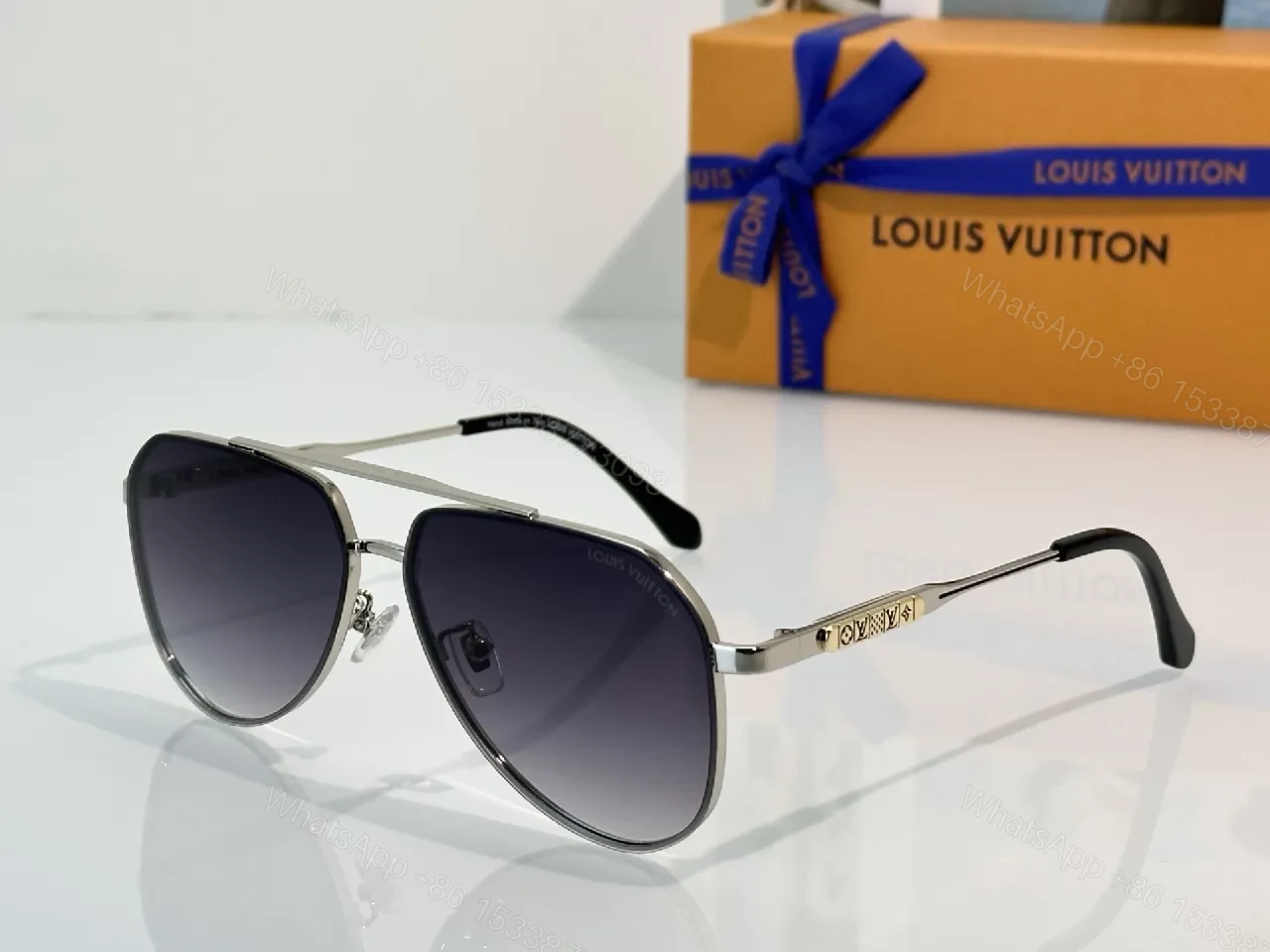 View 2 of Monogram Accent Sunglasses: Sleek Metal Aviator Shield