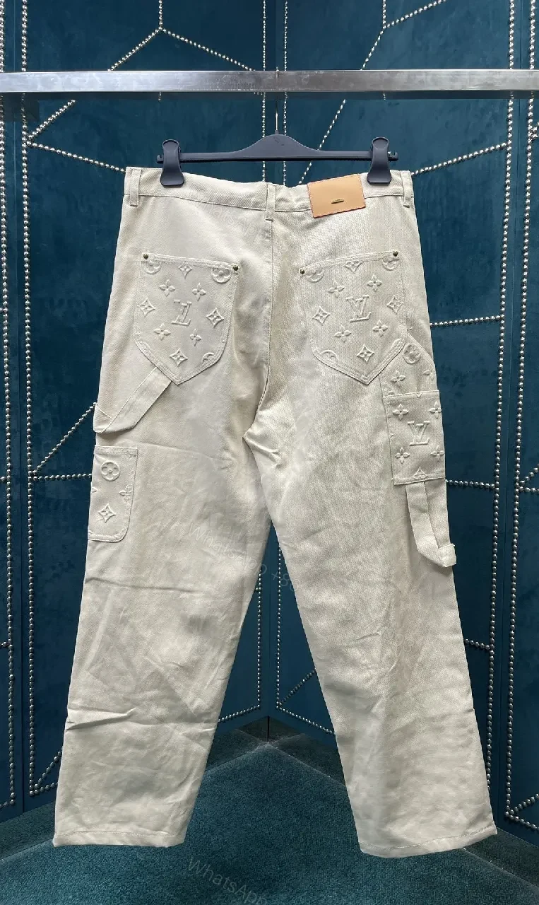 View 9 of Patterned Denim Utility Pants: LV Monogram Texture Denim Slim Fit