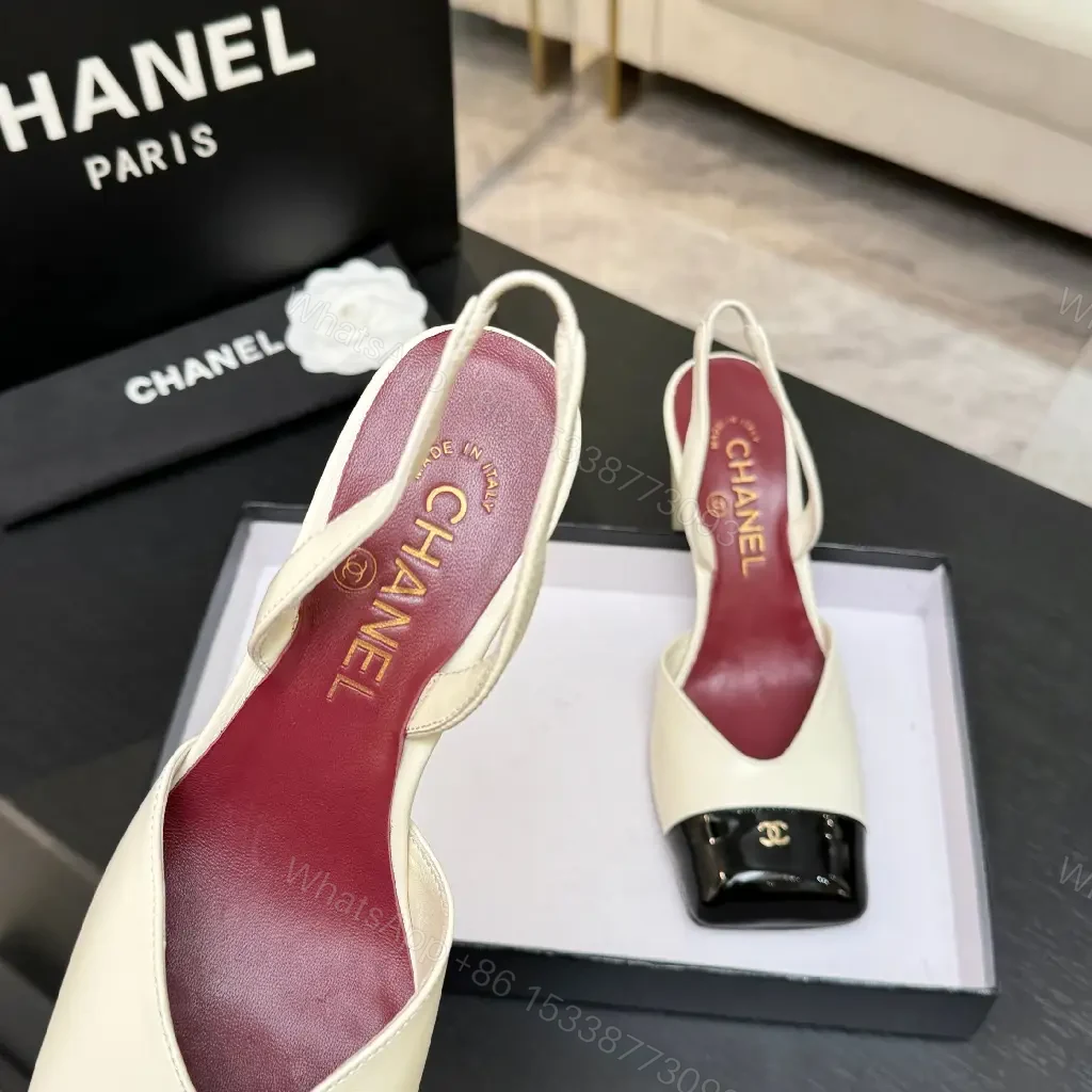 View 4 of Cream & Black Two-Tone Heeled Slingbacks: Luxe Comfort Shoes