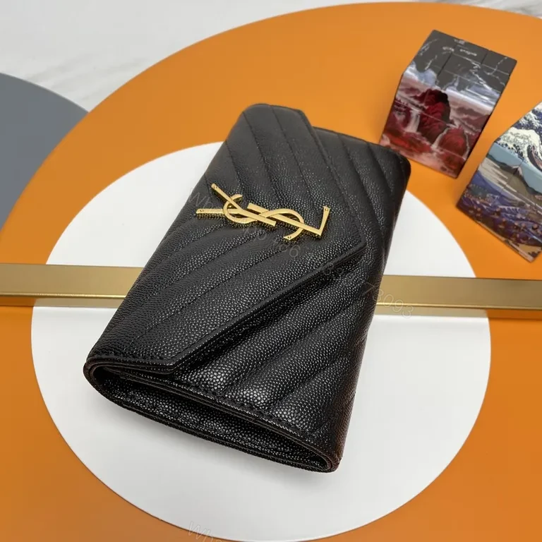 View 8 of Noir Leather Quilted YSL Wallet Clutch with Chain