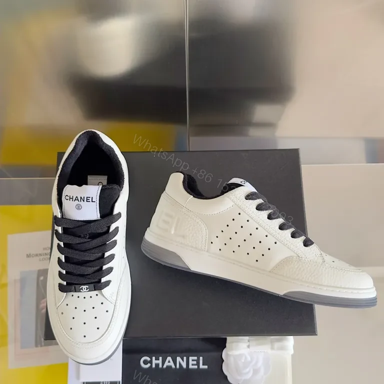 View 9 of Clean White Chanel-Inspired Court Sneakers with Bold Black Laces