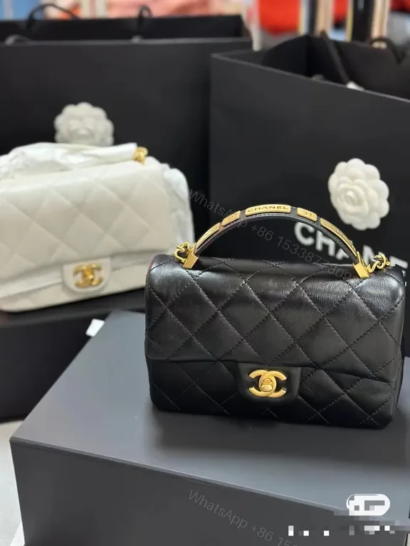View 4 of Compact Diamond-Quilt Crossbody Bag: Black Leather, Gold Hardware
