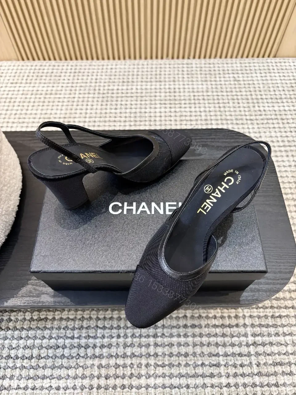 View 5 of Textured Slingback Heels - Luxe Comfort, Pointed-Toe, Block Heel