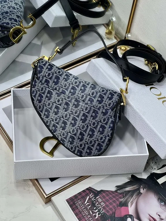 View 3 of Chic Denim Saddle Bag - Luxe Gold Hardware, Everyday Distinction