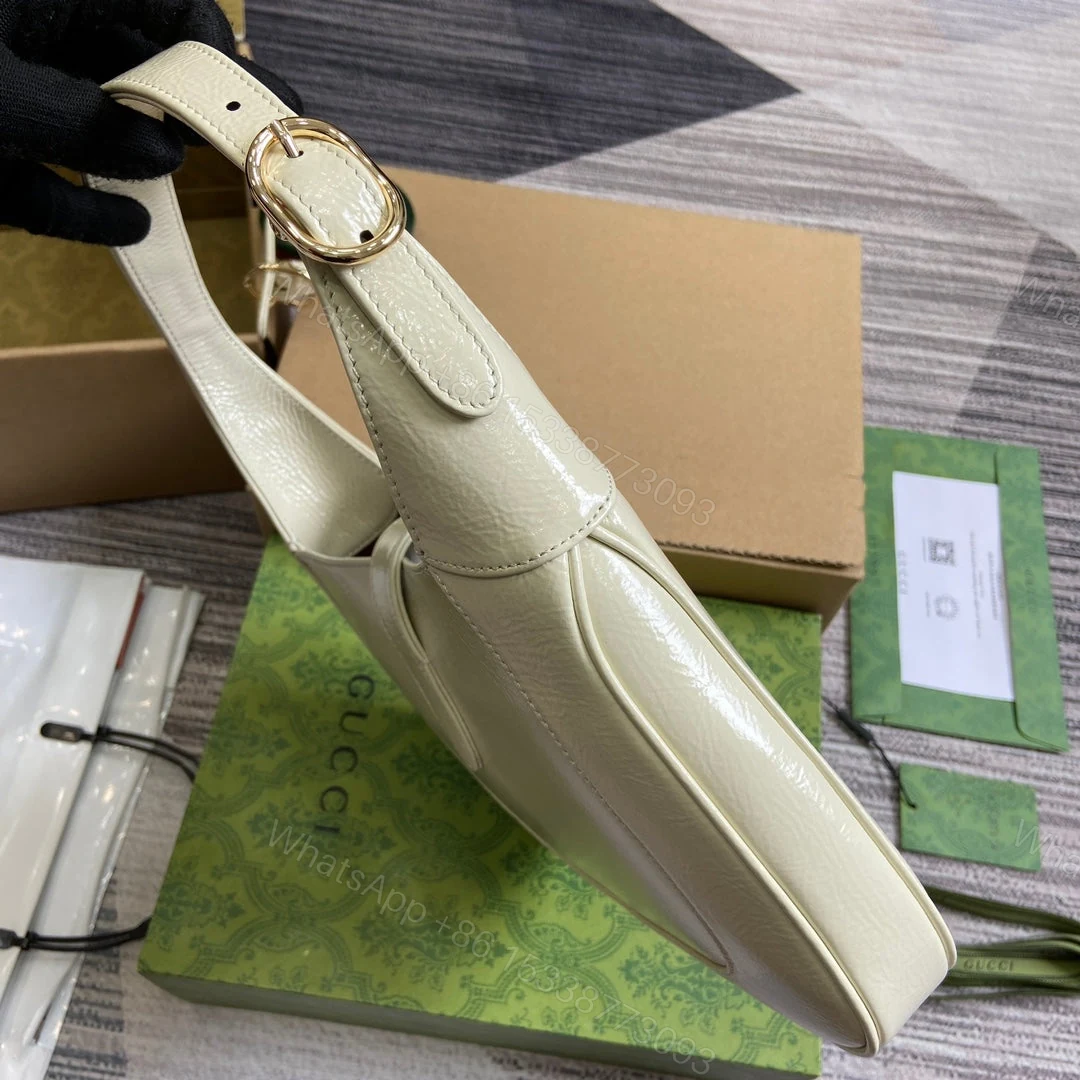View 7 of JACKIE SMALL SHOULDER BAG 27 IN WHITE CRACKED LACQUER CALFSKIN GOLD HARDWARE