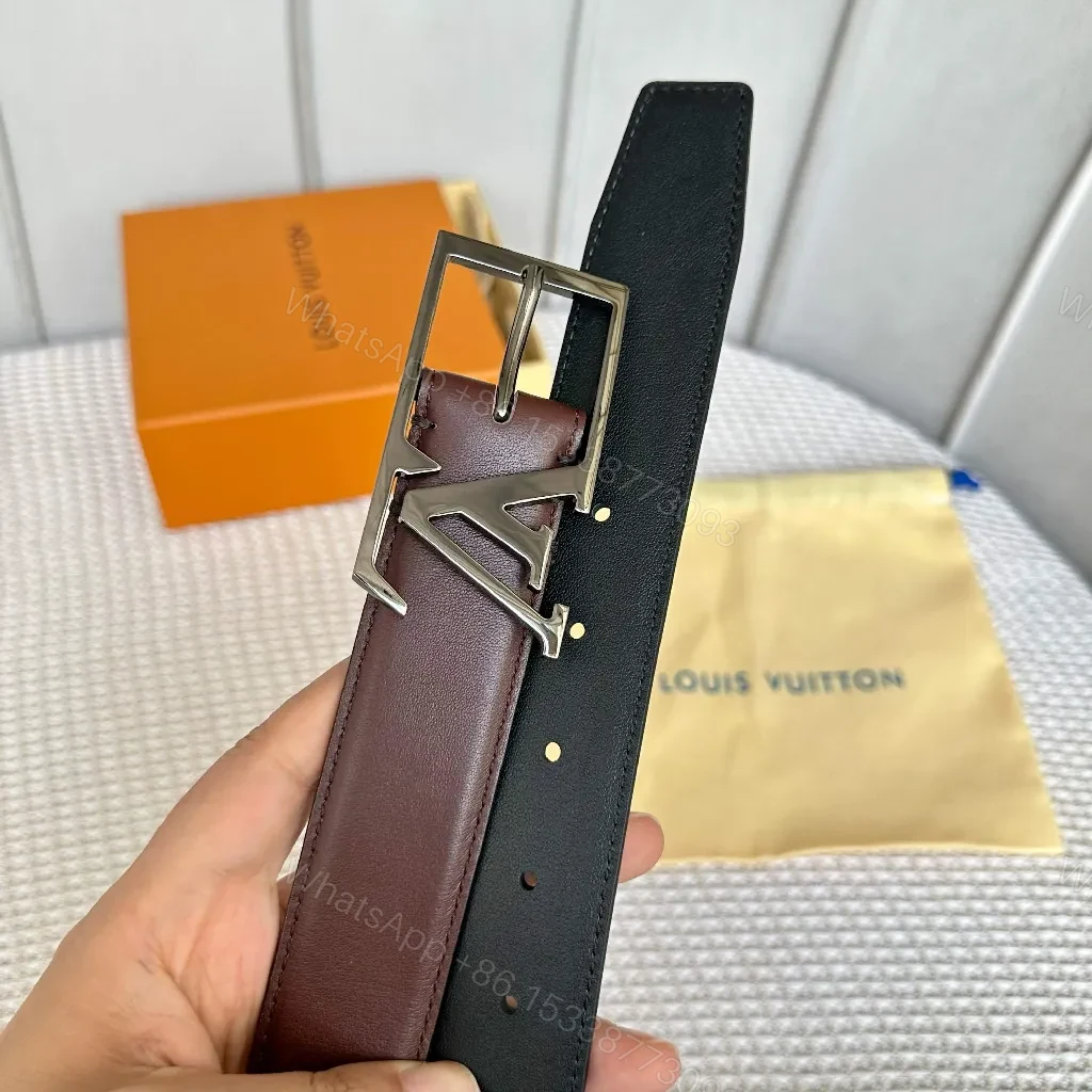 View 5 of Two-Tone Leather Belt with Luxury Buckle
