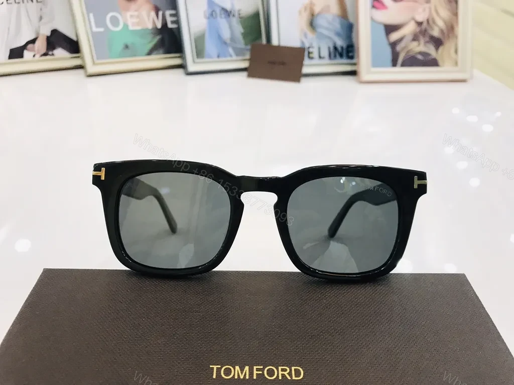 View 9 of Black Italian Acetate Tom Ford Sunglasses â€“ Square Frames, Gold T Accents