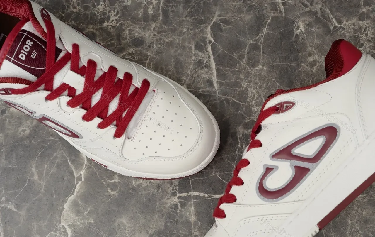 View 3 of White Leather Burgundy-Accent Sneakers: Luxe Comfort, Sporty Chic