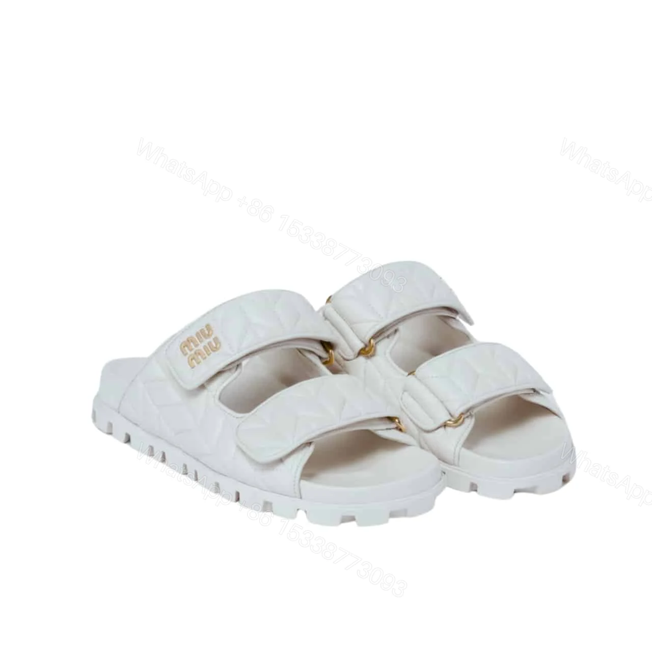 MIUMIU MATELASSE NAPPA LEATHER SLIDES WHITE — view 1