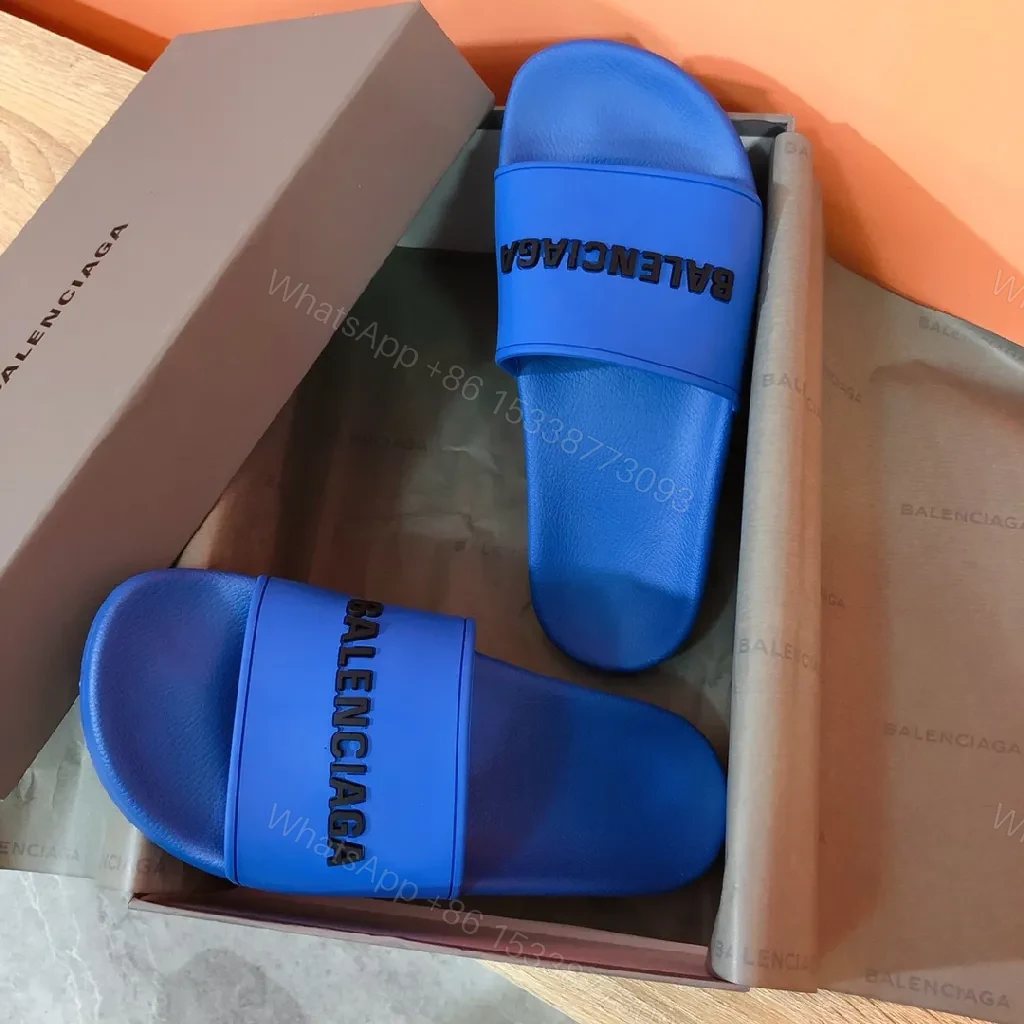 View 8 of Bold Blue Luxe Slides - Premium Faux Leather, Slip-On Comfort