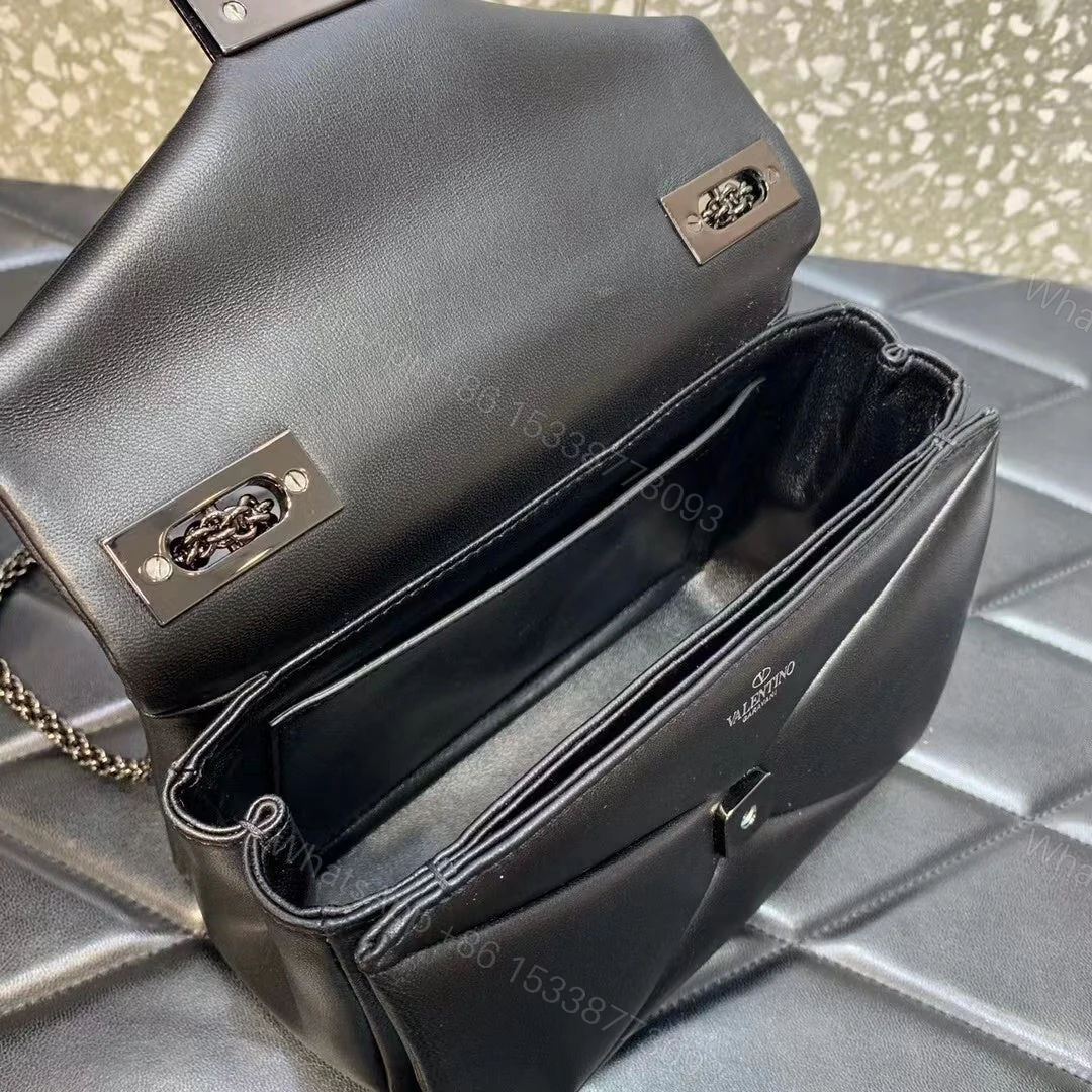 View 3 of VALENTINO SMALL ONE STUD NAPPA HANDBAG WITH CHAIN AND TONE ON TONE STUD BLACK 19CM 1W2B0K21UZR 0NO