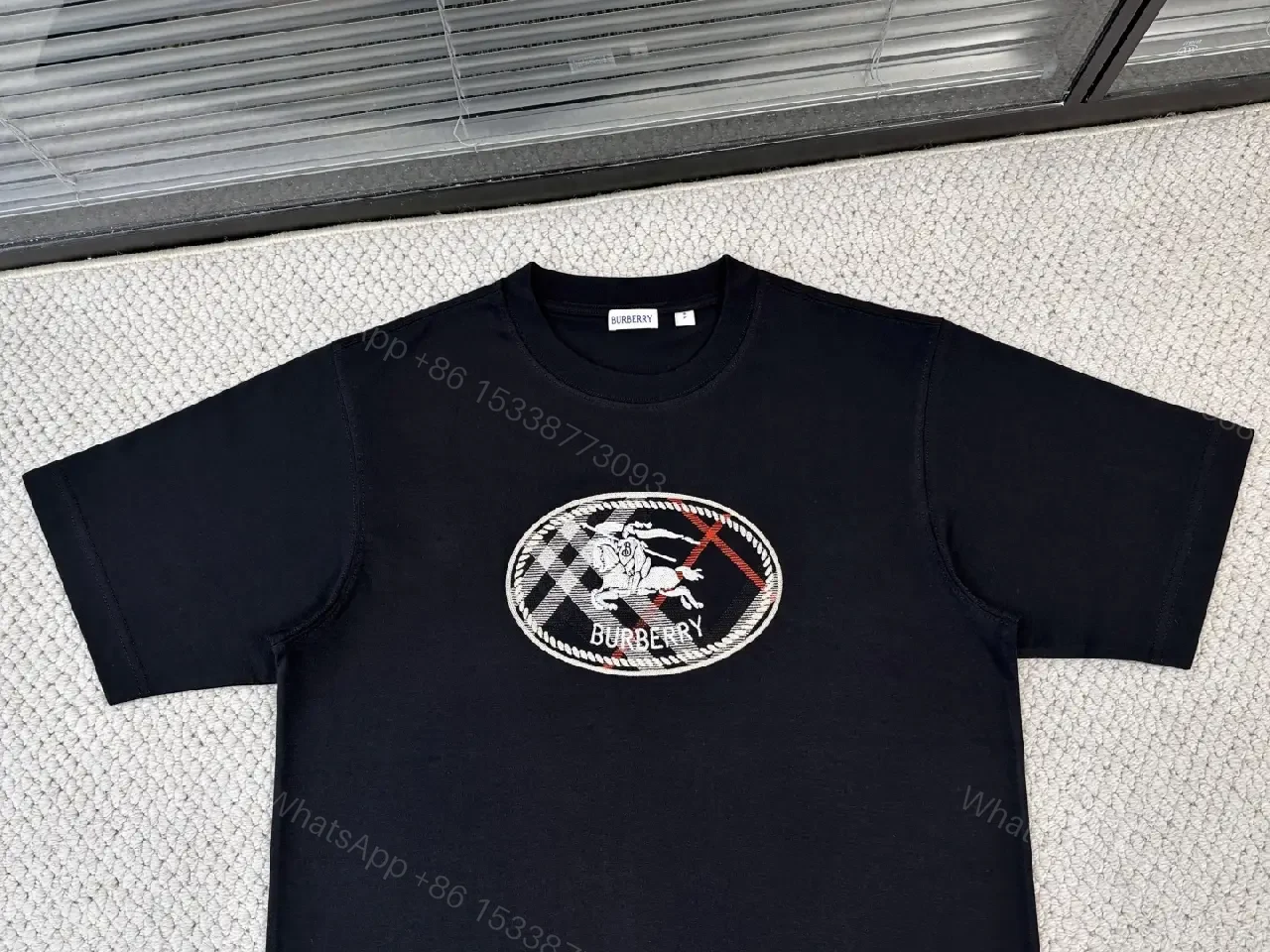 View 6 of Black Cotton Tee Oval Burberry Graphic Tee, Embroidered Look Badge