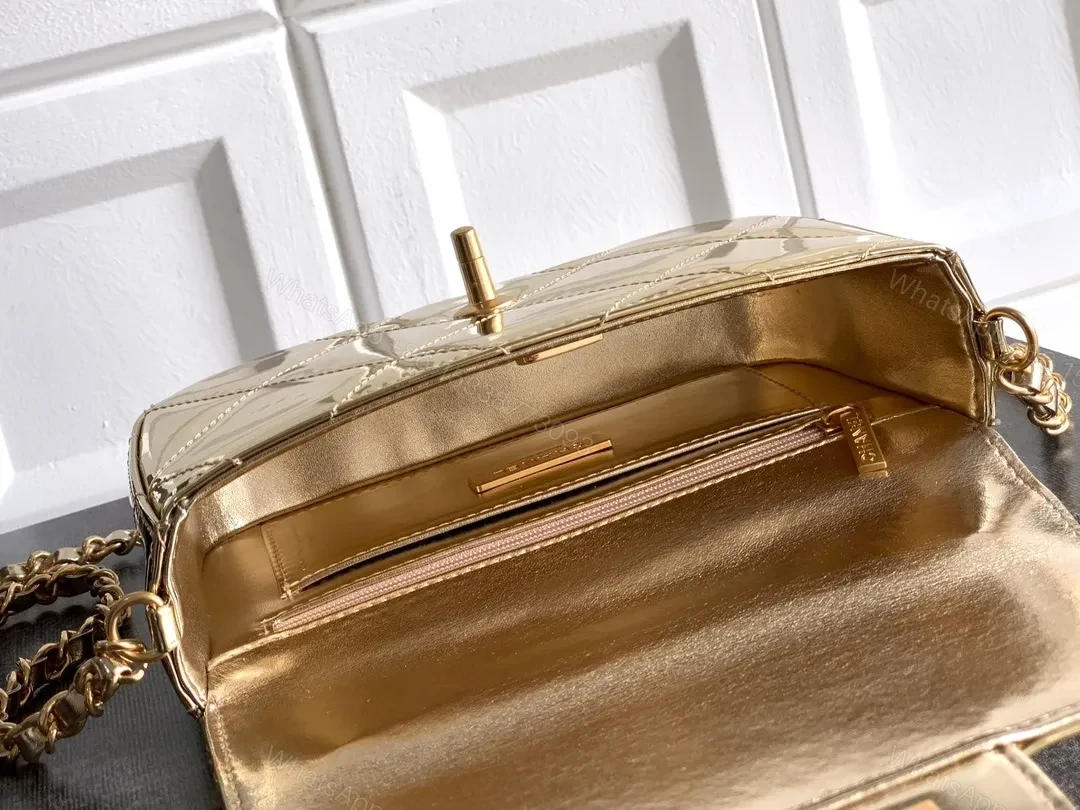 View 4 of Gold Quilted Satiny Mini Bag: Luxe Glam Carryall