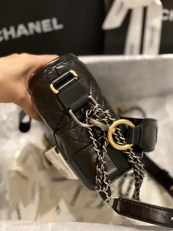 View 7 of Chanel-Inspired Quilted Leather Crossbody with Gold Hardware
