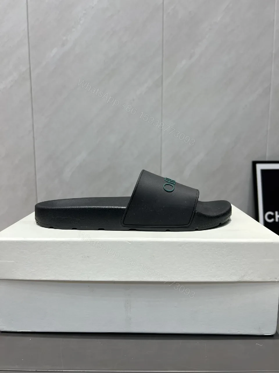 View 7 of Premium Black Slide Sandals – Subtle Logo Comfort