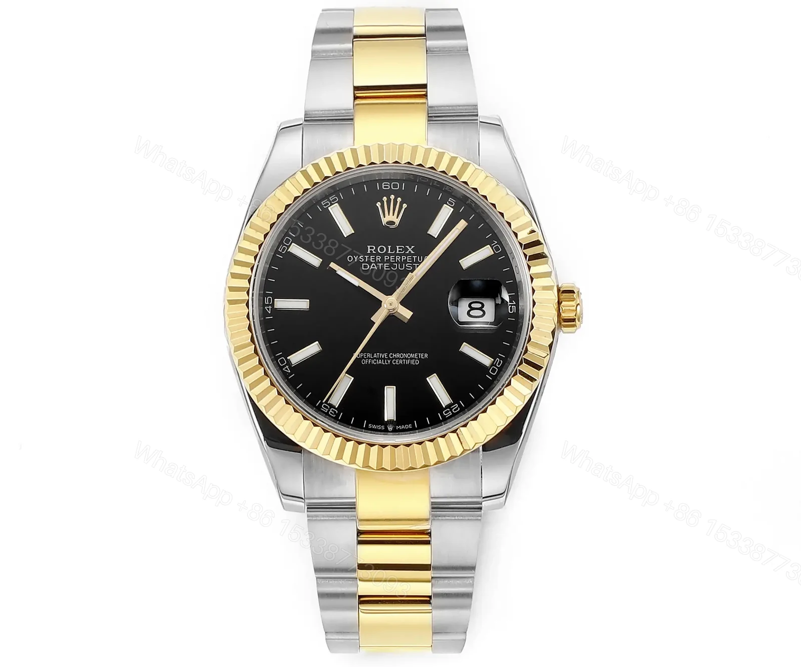 Rolex Datejust 41 Yellow Rolesor Fluted Oyster Black Dial Watch 126333-0013 — view 1