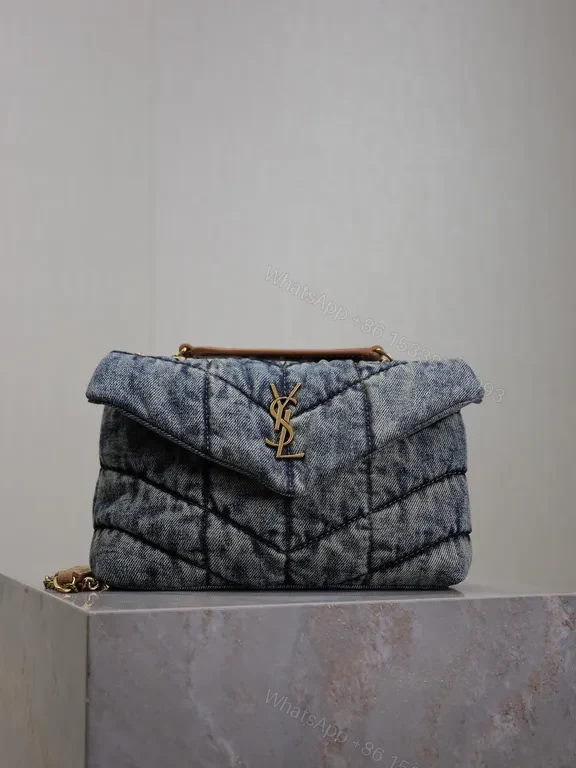 Textured Denim Quilted Bag with YSL Hardware - Compact chic — view 1