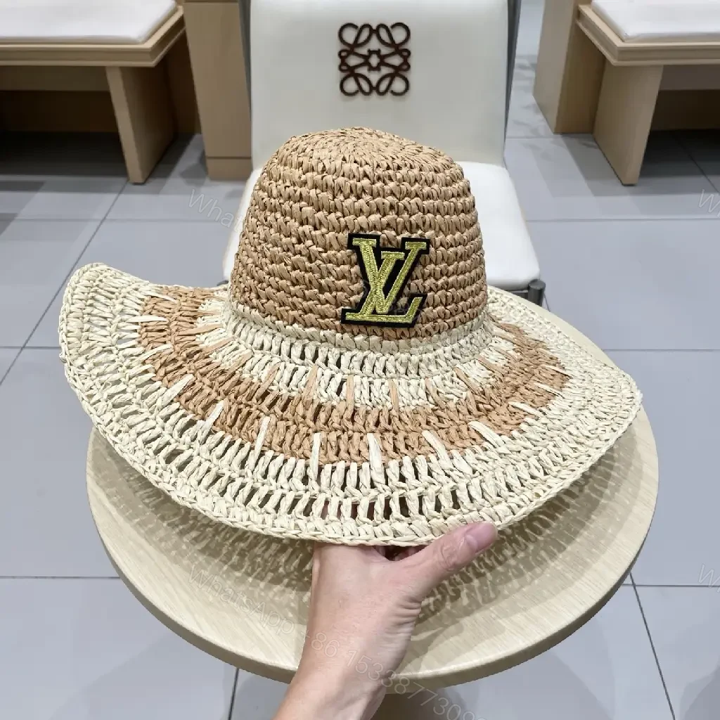 View 8 of Elegant Straw Hat with LV Emblem - Sun-Ready Luxury Hat
