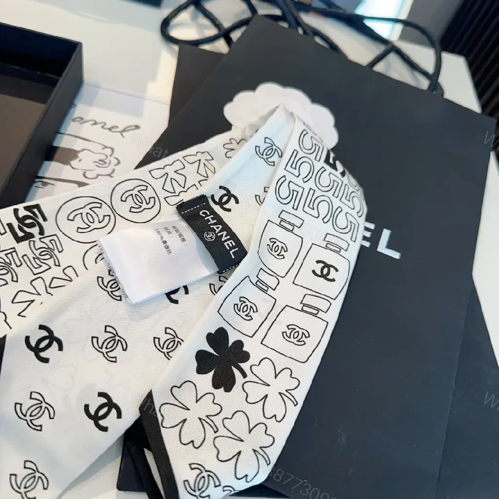 View 5 of Monochrome Silk Scarf: Luxe, Logo-Accent, Everyday Scarves