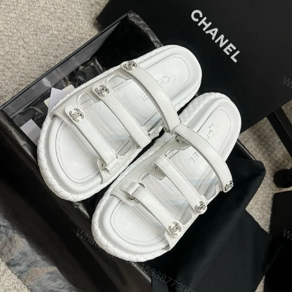 View 8 of White Quilted Sandals with Crystal Hardware - Luxe Comfort Sandals