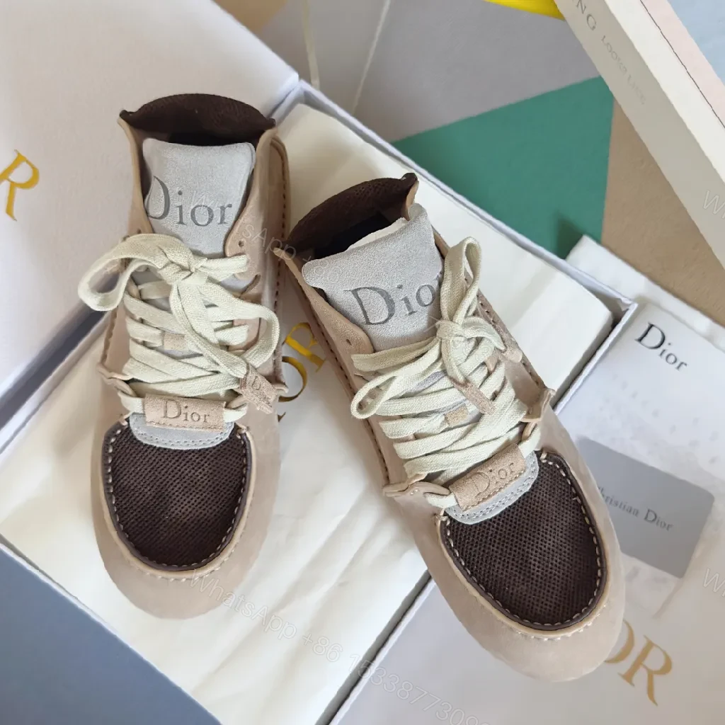 View 3 of Chic Luxury High-Top Sneakers: Suede & Mesh, Neutral Tone