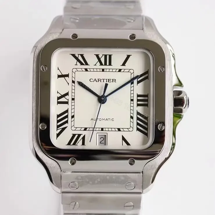 View 2 of Cartier super clone Santos White Dial Steel Bracelet Premium 40MM RG-CARTIER-SANTOS-WHT-STL-40