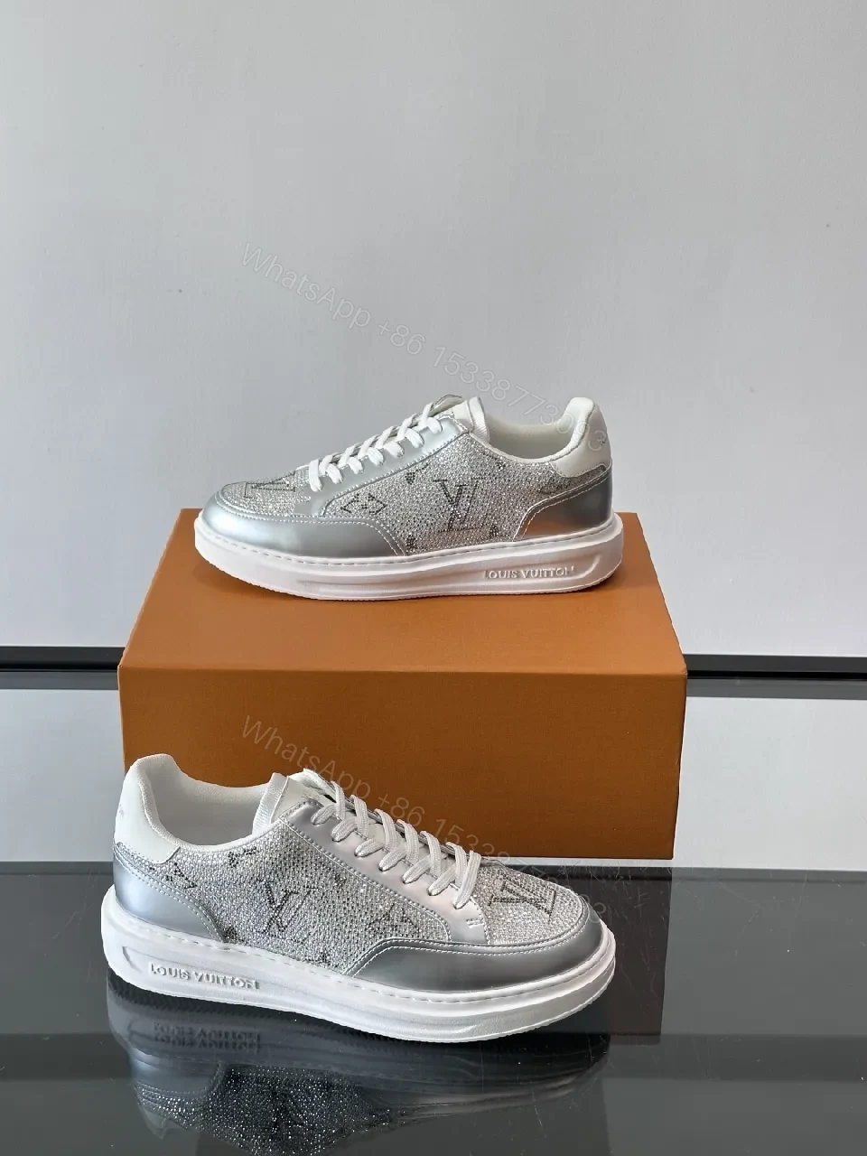 View 9 of Textured-Luxe Silver Sneakers: Sparkle-Contrast High-Tops