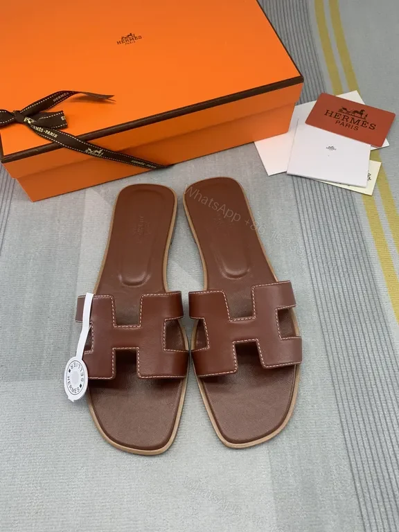 View 4 of HermÃ ̈s Oran Leather Sandals: Signature H Straps Comfort