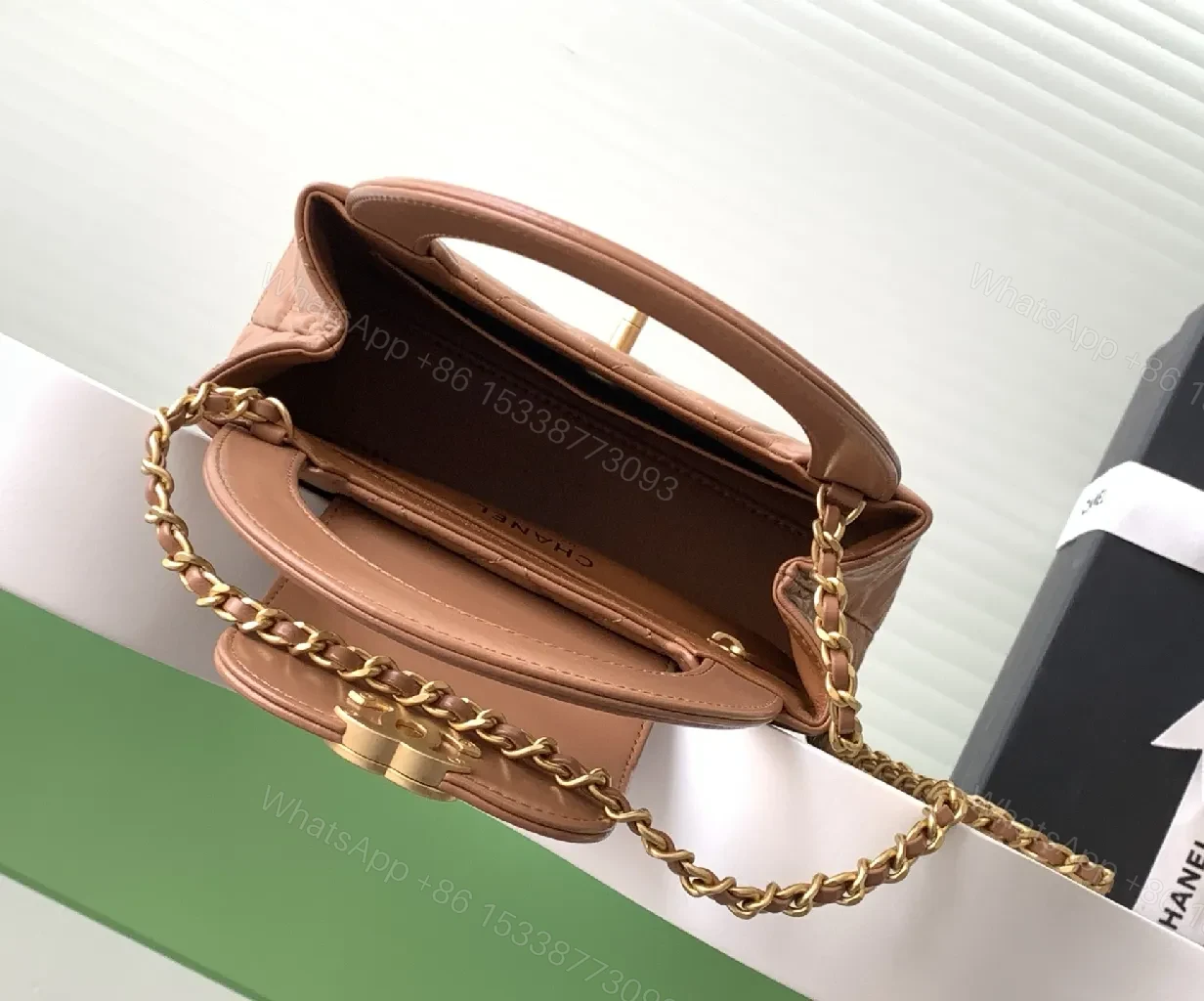 View 6 of Warm Caramel Quilted Leather Crossbody Bag - Structured Luxe