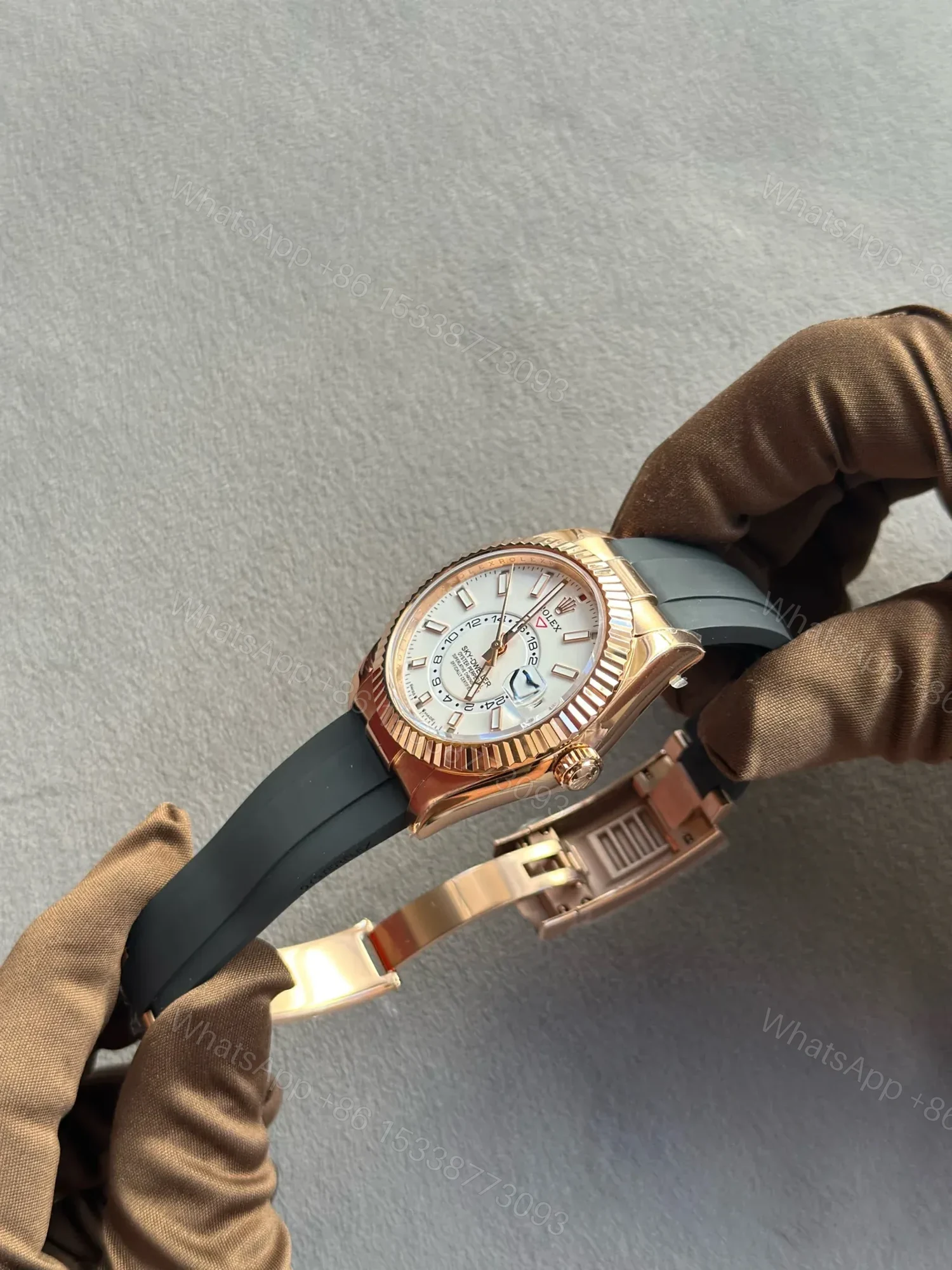View 3 of Rolex Sky-Dweller Rose Gold White Dial Oysterflex