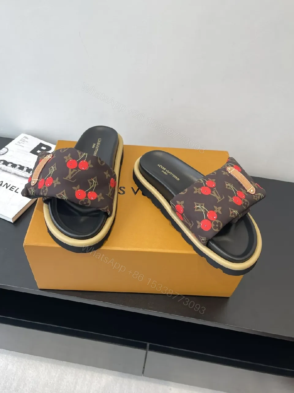 View 9 of Cherry-Accent Monogram Slide: Luxe Comfort Sandal