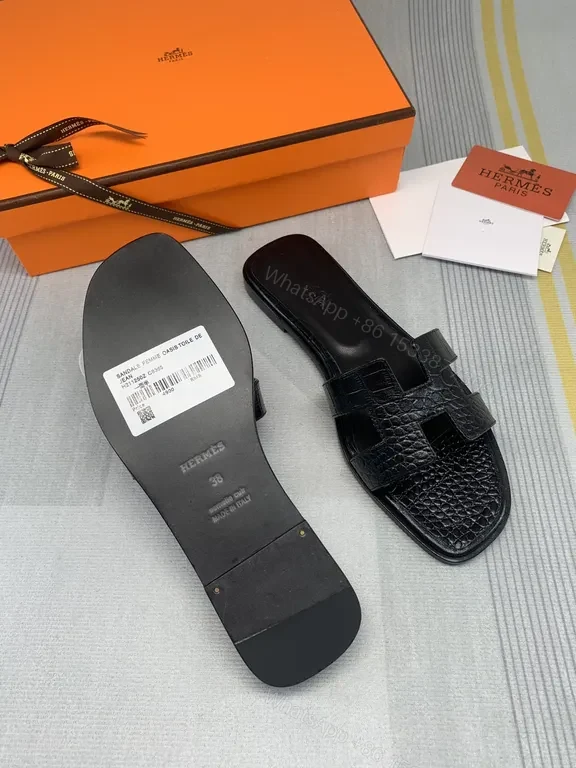 View 6 of Croc-Texture Hermes Leather Slides: All-Day Comfort