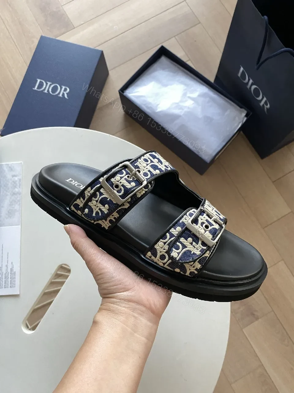 View 7 of Black Monogram Straps Sandals, Leather-Trim, Luxe Casual Comfort