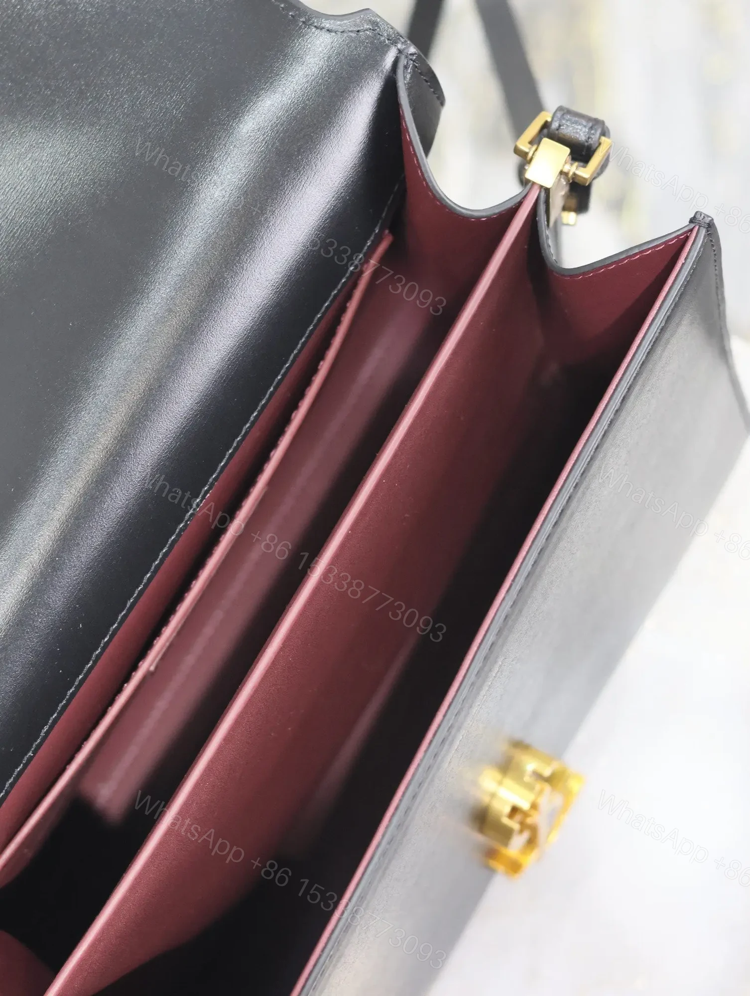 View 9 of YSL CASSANDRA TOP HANDLE BAG MEDIUM BLACK SMOOTH LAMBSKIN GOLD HARDWARE