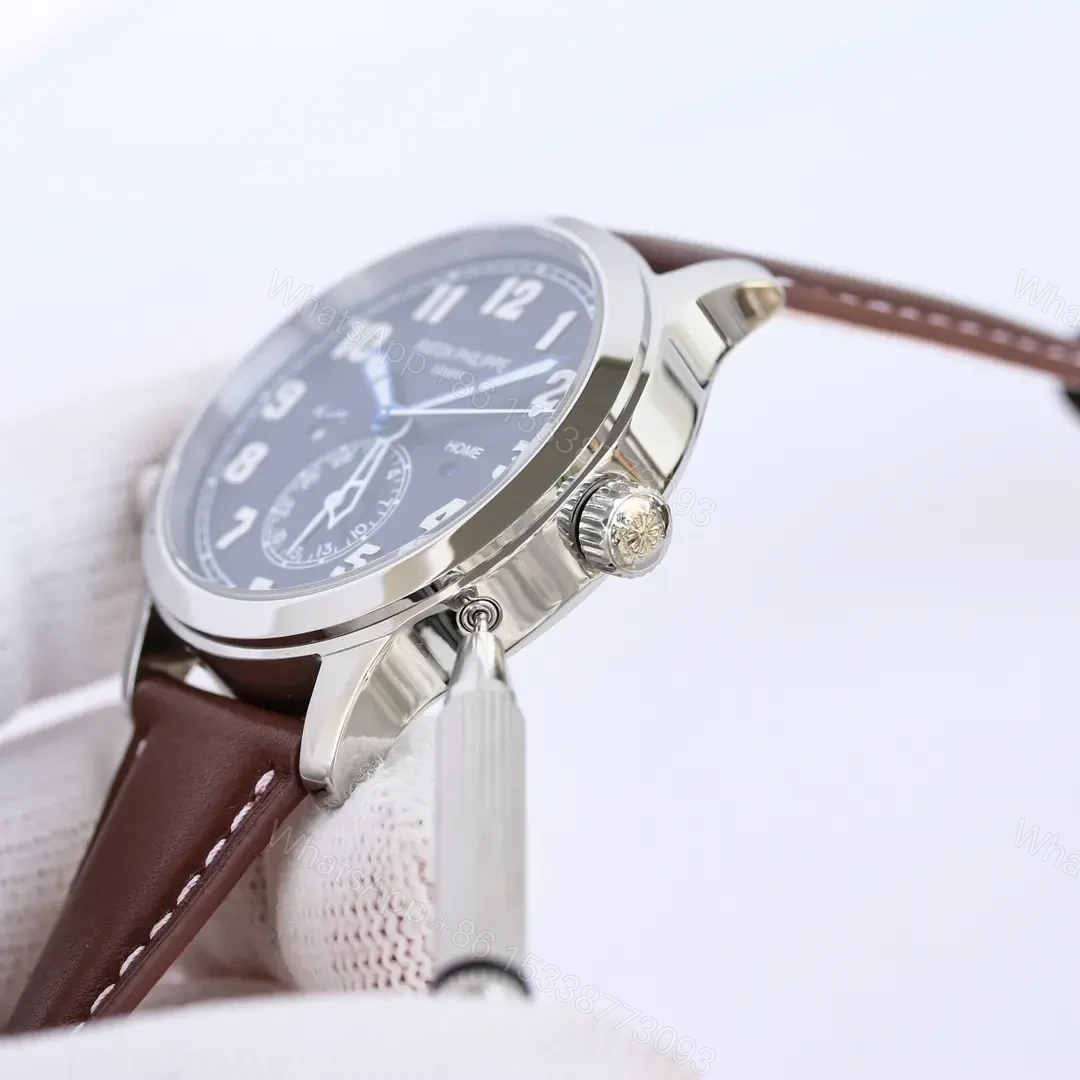 View 7 of Patek Philippe Calatrava Pilot Travel Time Watch Ref. 5524 Rose Gold and Blue Dial Dual Time Zone Leather Strap