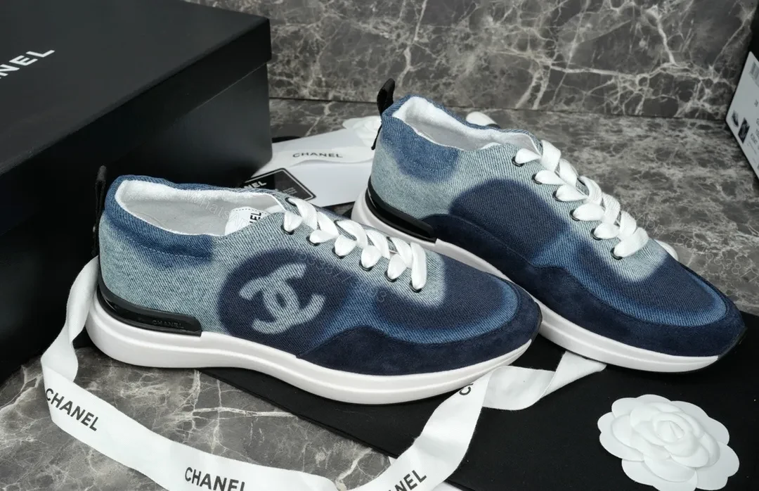 View 3 of Denim-Gradient Suede High-Tops: Luxe Logo Accent Sneaker