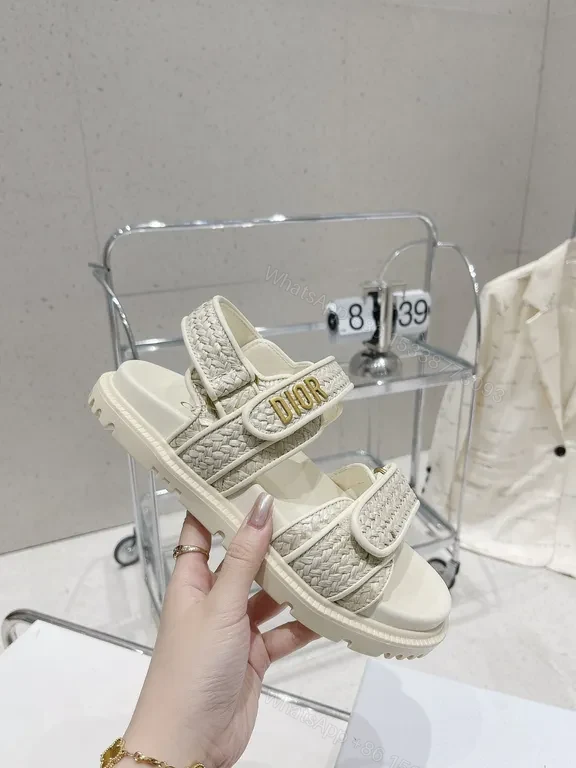 Cream Woven Strap Sandals with DIOR Accent, Premium Comfort Footwear — view 1