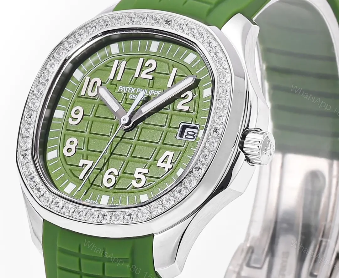 View 3 of Patek Philippe Aquanaut Luce 5268 Series Watch Green Dial with Diamond Bezel Stainless Steel and Satin Finish Composite Strap Modern Casual Elegant Style