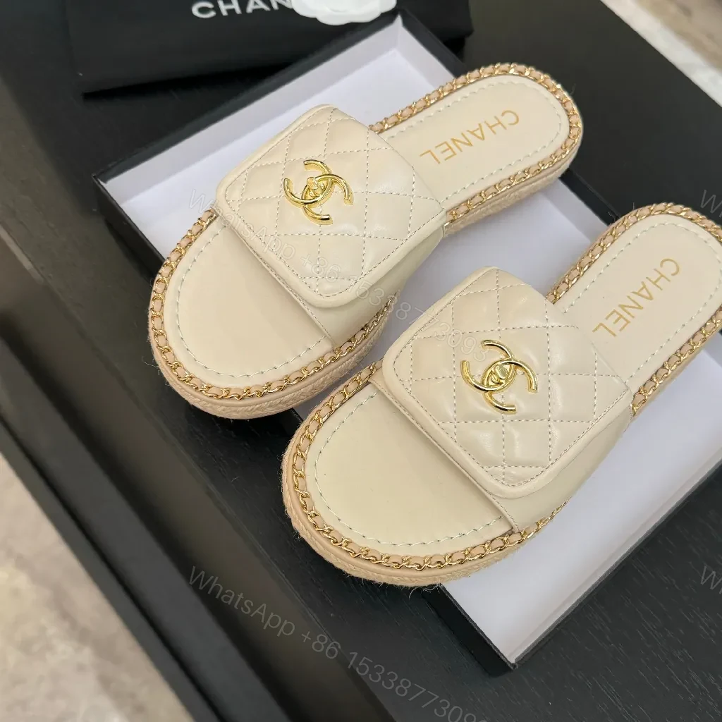 View 9 of Quilted Leather Slides: Gold Logo, Luxe Casual Comfort