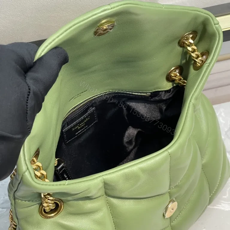 View 4 of Sage Leather YSL-Style Weekend Bag with Gold Monogram