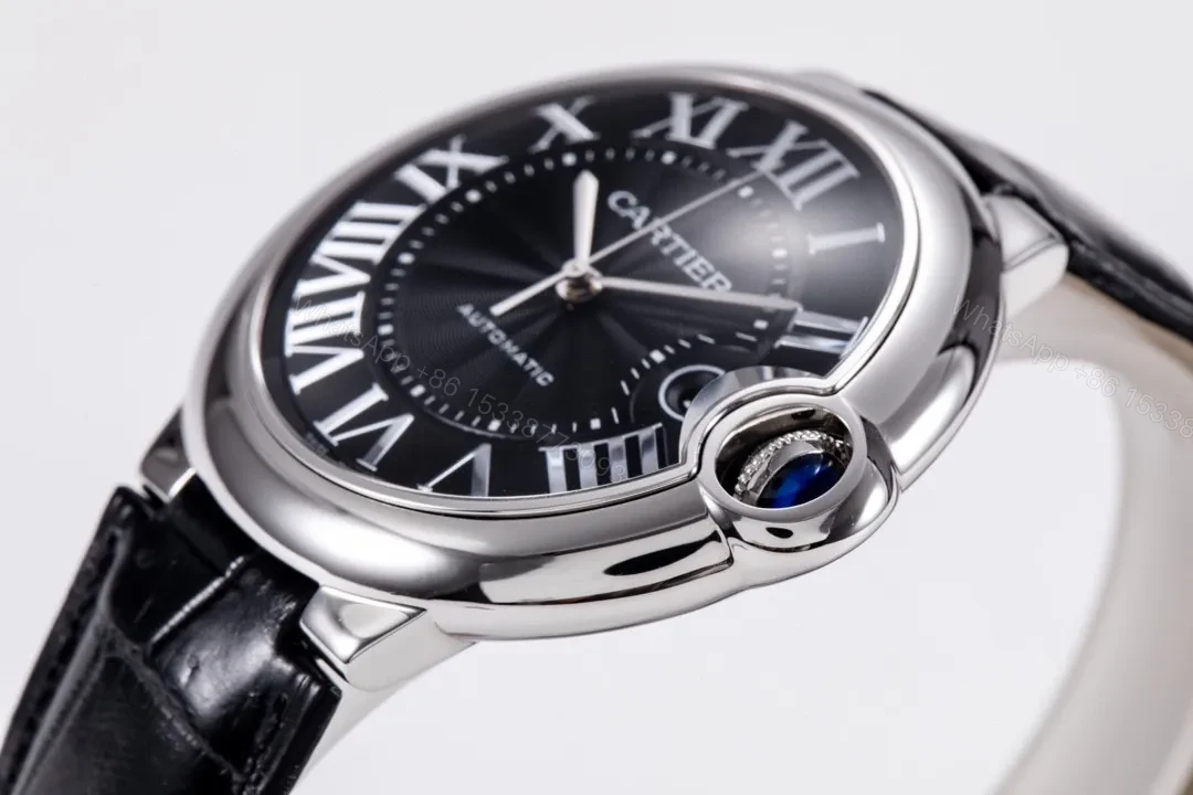 View 5 of Cartier Ballon Bleu 42mm Stainless Steel Automatic Watch with Black Dial and Black Alligator Leather Strap