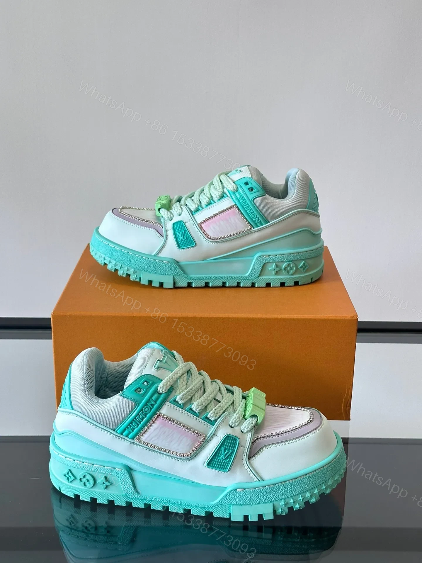 View 4 of LV Men Mint Green Leather Sneakers