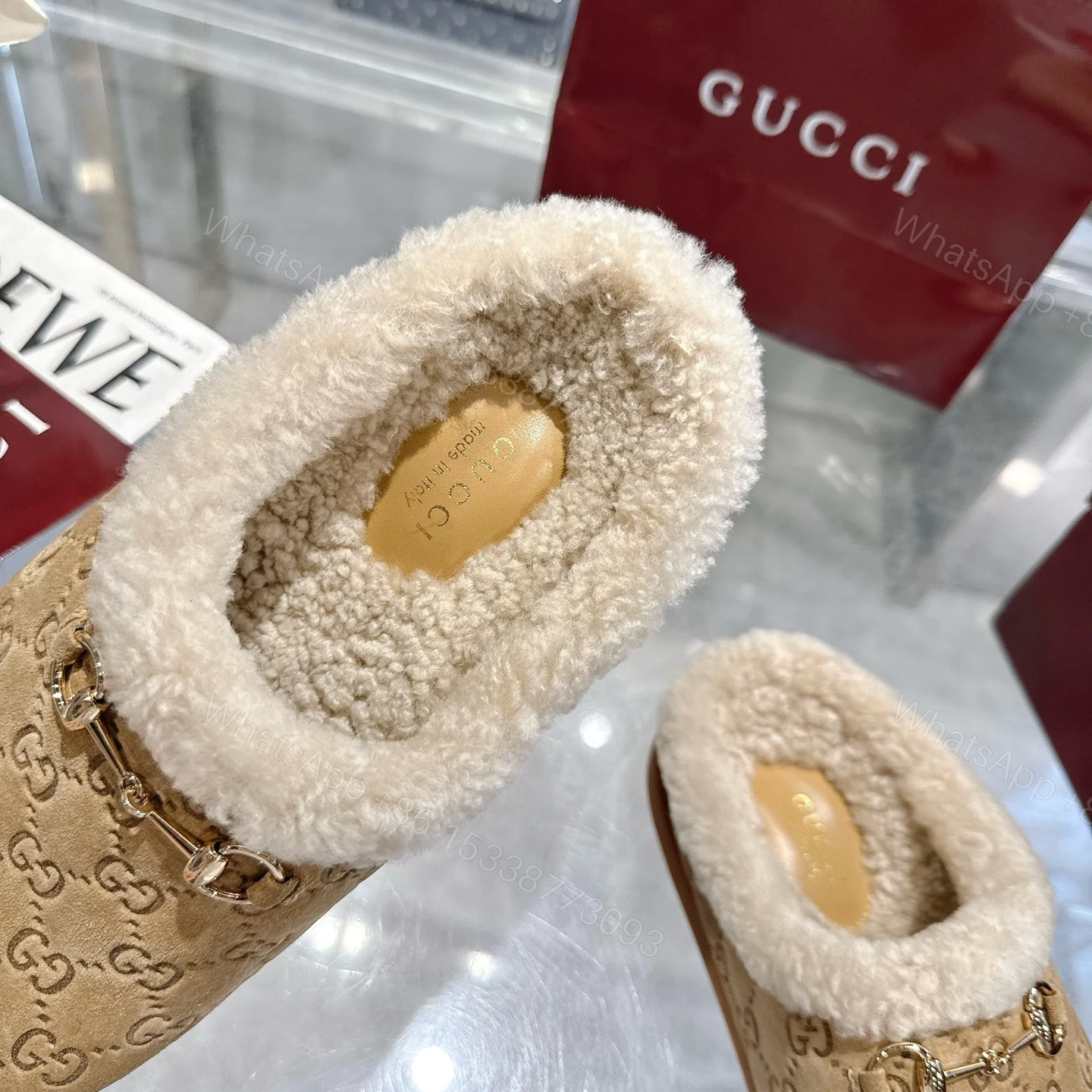 View 9 of Gucci Women Mule With Horsebit Beige Gg