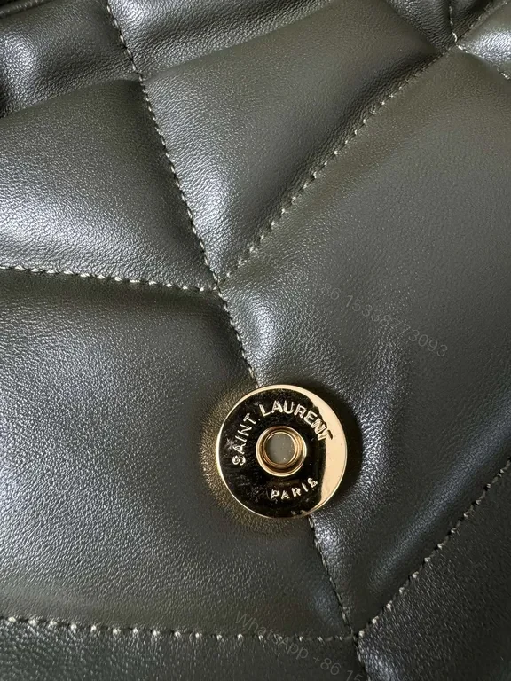 View 7 of Olive Quilted Leather Shoulder Bag with Gold YSL Logo