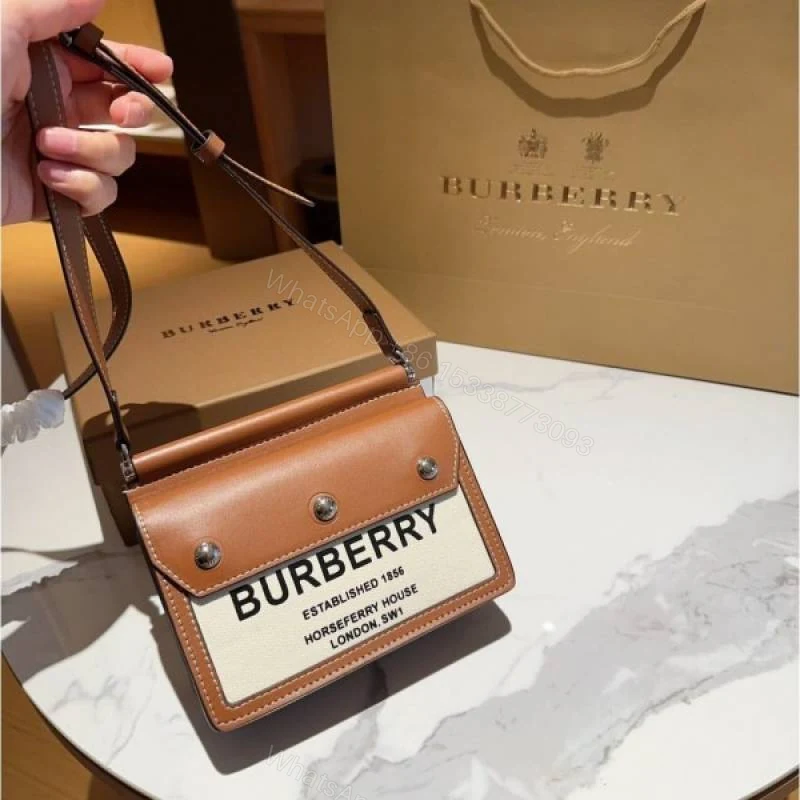 View 5 of First Copy Burberry Brown Structured Top Handle Bag With Logo Front Panel And Premium Finish