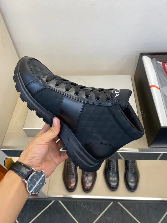 View 7 of Prada Milano Geometric Leather High-Top Sneakers