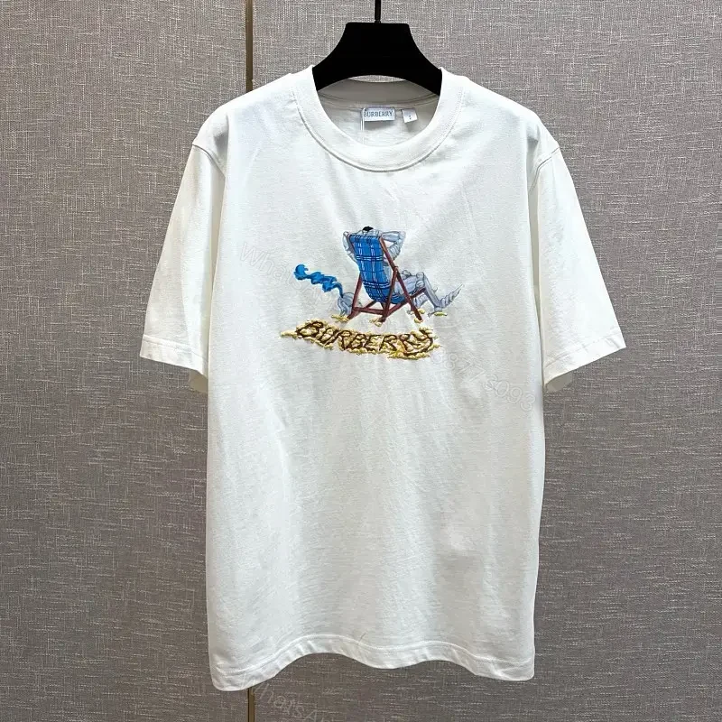 Relaxed Tee White Cotton Embroidered Luxury Casual Tee — view 1