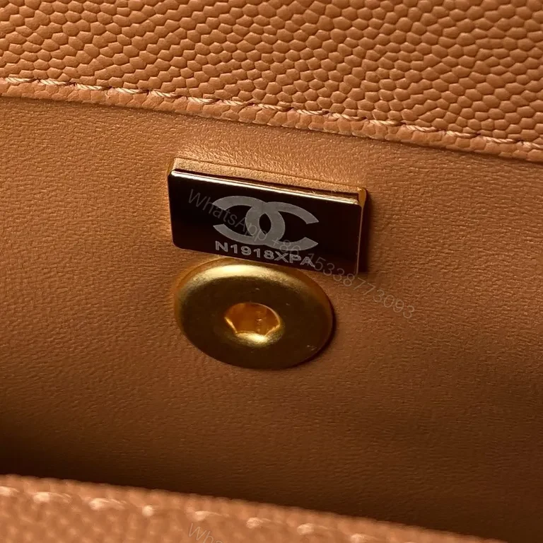 View 2 of Chanel-Inspired Quilted Mini Bag, Caramel Leather, Gold Chain, Versatile Carry
